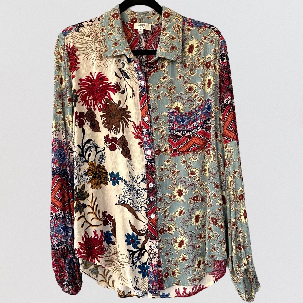 Umgee Women’s Floral Button Down Blouse Size M